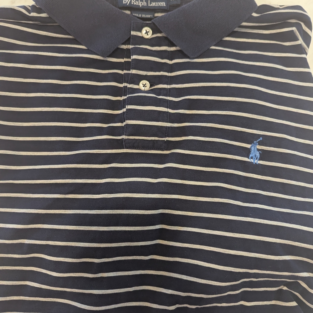EUC Polo Ralph Lauren mens XL Blue Gray stripe short sleeve shirt pony